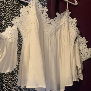 White blouse with off the shoulder sleeves